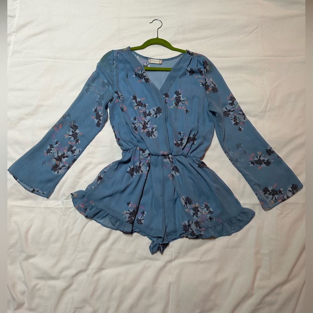 Altar’d State Light Blue Long Sleeve Floral Romper